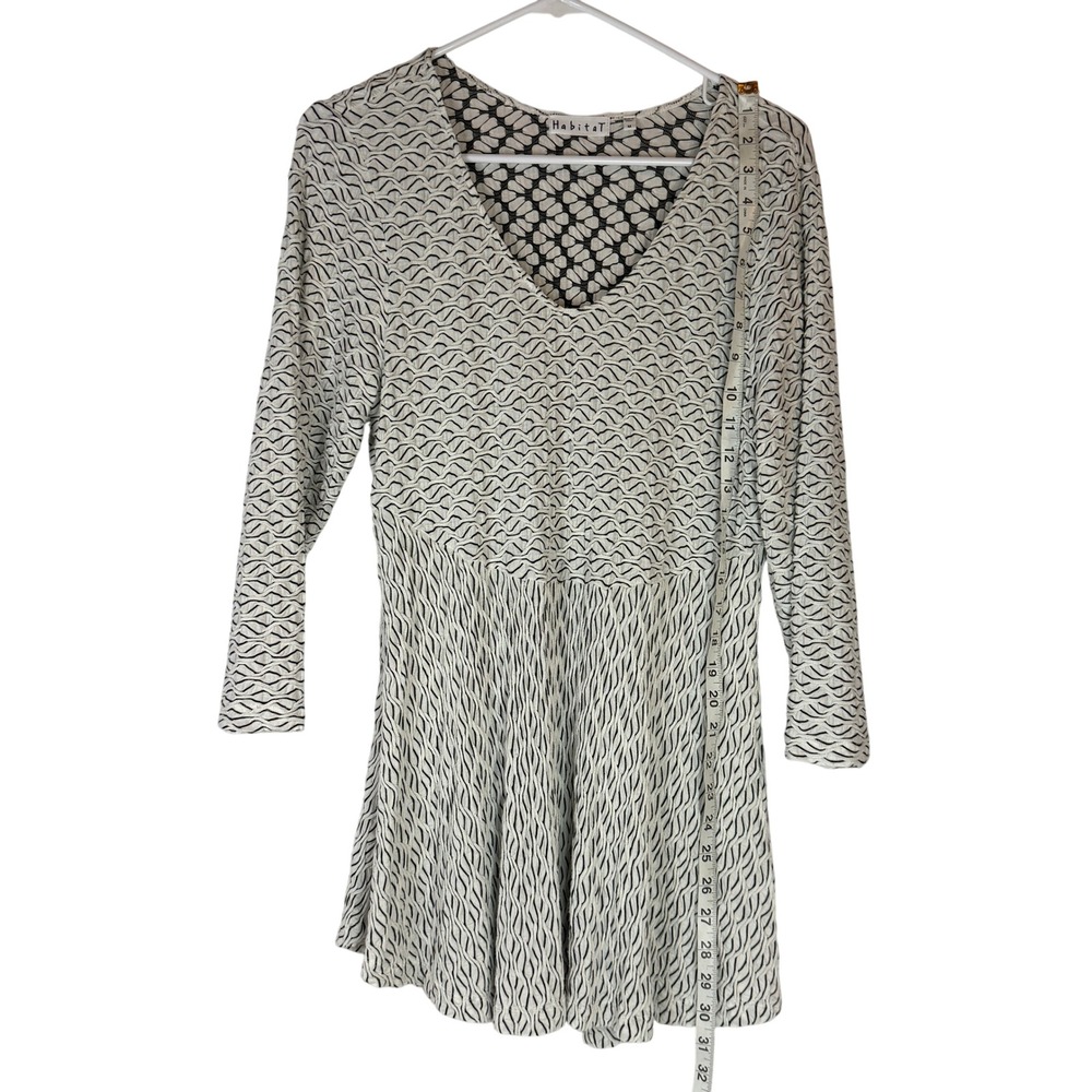 Habitat‎ Dress Womens M Black White Textured Knit Fit Flare 3/4 Sleeve Stretch